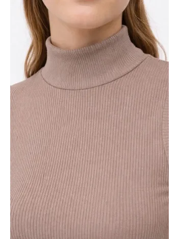 Kadın Yarım Balıkçı Yaka Fitilli Kaşkorse Atlet Basic Şık Bluz Badi - Bej