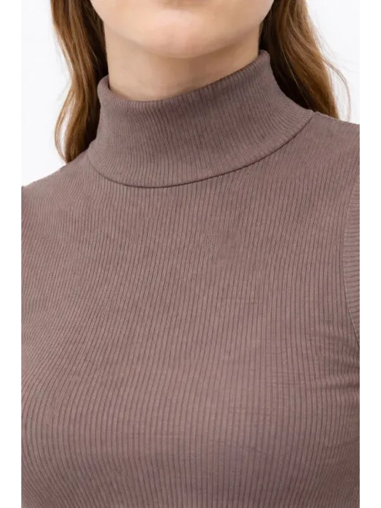 Kadın Yarım Balıkçı Yaka Fitilli Kaşkorse Atlet Basic Şık Bluz Badi - Kahverengi