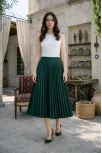 Kadın 90 Cm Saten Kumaş Pliseli Midi Etek Şık Ve Zarif Tasarım - Çağla Yeşili