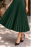 Kadın 90 Cm Saten Kumaş Pliseli Midi Etek Şık Ve Zarif Tasarım - Çağla Yeşili