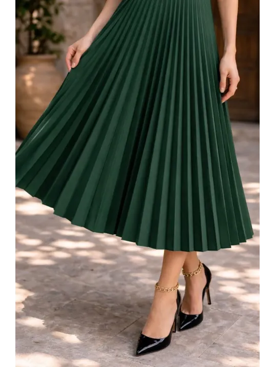 Kadın 90 Cm Saten Kumaş Pliseli Midi Etek Şık Ve Zarif Tasarım - Çağla Yeşili