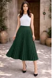 Kadın 90 Cm Saten Kumaş Pliseli Midi Etek Şık Ve Zarif Tasarım - Çağla Yeşili