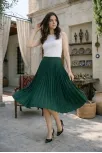 Kadın 90 Cm Saten Kumaş Pliseli Midi Etek Şık Ve Zarif Tasarım - Çağla Yeşili