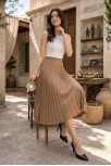 Kadın 90 Cm Saten Kumaş Pliseli Midi Etek Şık Ve Zarif Tasarım - Kahverengi