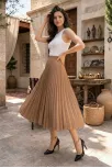 Kadın 90 Cm Saten Kumaş Pliseli Midi Etek Şık Ve Zarif Tasarım - Kahverengi