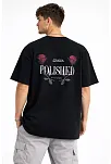 Erkek Bisiklet Yaka Baskılı  Kısa Kollu Tişört Streetwear Günlük Basic Pamuklu T-shirt - Siyah