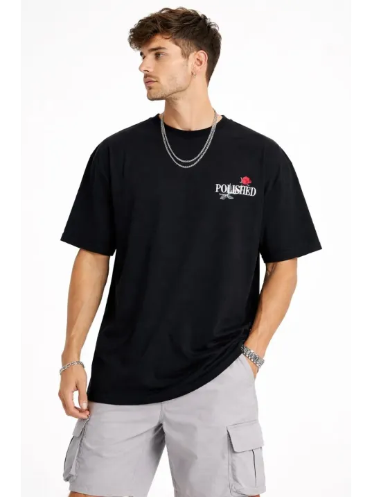 Erkek Bisiklet Yaka Baskılı Kısa Kollu Tişört Streetwear Günlük Basic Pamuklu T-shirt - Siyah Erkek Bisiklet Yaka Baskılı Kısa Kollu Tişört Streetwear Günlük Basic Pamuklu T-shirt - Siyah