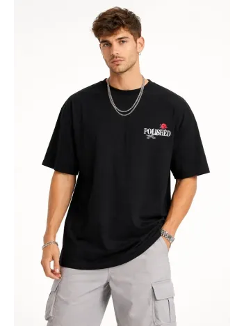 Erkek Bisiklet Yaka Baskılı  Kısa Kollu Tişört Streetwear Günlük Basic Pamuklu T-shirt - Siyah