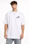 Erkek Bisiklet Yaka Baskılı Kısa Kollu Tişört Streetwear Günlük Basic Pamuklu T-shirt - Beyaz