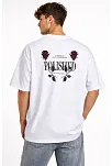 Erkek Bisiklet Yaka Baskılı Kısa Kollu Tişört Streetwear Günlük Basic Pamuklu T-shirt - Beyaz