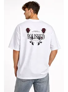 Erkek Bisiklet Yaka Baskılı Kısa Kollu Tişört Streetwear Günlük Basic Pamuklu T-shirt - Beyaz