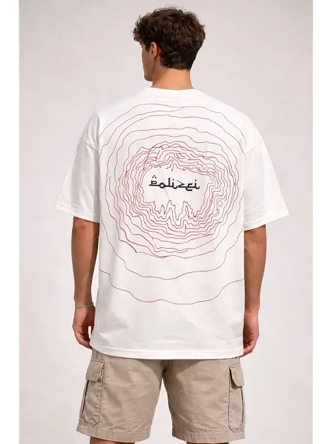 Erkek Bisiklet Yaka Baskılı Kısa Kollu Tişört Streetwear Günlük Basic Pamuklu T-shirt - Beyaz