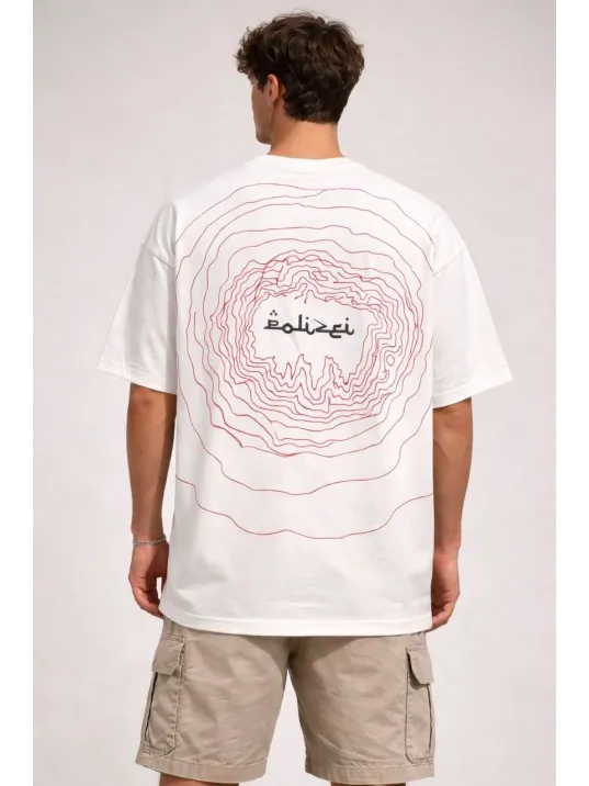 Erkek Bisiklet Yaka Baskılı Kısa Kollu Tişört Streetwear Günlük Basic Pamuklu T-shirt - Beyaz