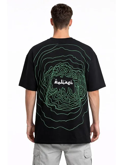 Erkek Bisiklet Yaka Baskılı Kısa Kollu Tişört Streetwear Günlük Basic Pamuklu T-shirt - Siyah