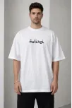 Erkek Bisiklet Yaka Baskılı Kısa Kollu Tişört Streetwear Günlük Basic Pamuklu T-shirt - Beyaz