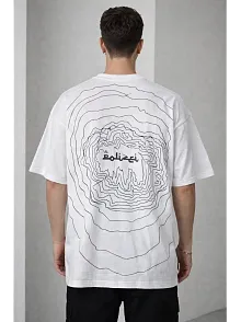 Erkek Bisiklet Yaka Baskılı Kısa Kollu Tişört Streetwear Günlük Basic Pamuklu T-shirt - Beyaz