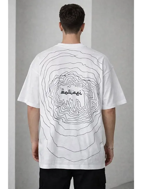 Erkek Bisiklet Yaka Baskılı Kısa Kollu Tişört Streetwear Günlük Basic Pamuklu T-shirt - Beyaz