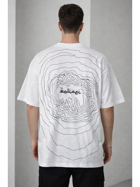 Erkek Bisiklet Yaka Baskılı Kısa Kollu Tişört Streetwear Günlük Basic Pamuklu T-shirt - Beyaz