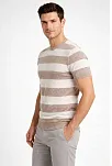 Erkek T-shirt Çizgili Triko Dokuma Bisiklet Yaka Tişört - Bej