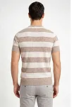 Erkek T-shirt Çizgili Triko Dokuma Bisiklet Yaka Tişört - Bej