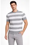 Erkek T-shirt Çizgili Triko Dokuma Bisiklet Yaka Tişört - Gri