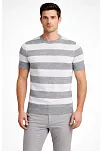 Erkek T-shirt Çizgili Triko Dokuma Bisiklet Yaka Tişört - Gri