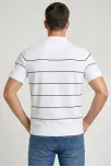 Erkek T-shirt Çizgili Triko Dokuma Kumaş Polo Yaka Yarım Fermuarlı Regular Kalıp Tişört - Beyaz