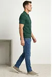 Erkek T-shirt Çizgili Triko Dokuma Kumaş Polo Yaka Yarım Fermuarlı Regular Kalıp Tişört - Çağla Yeşili