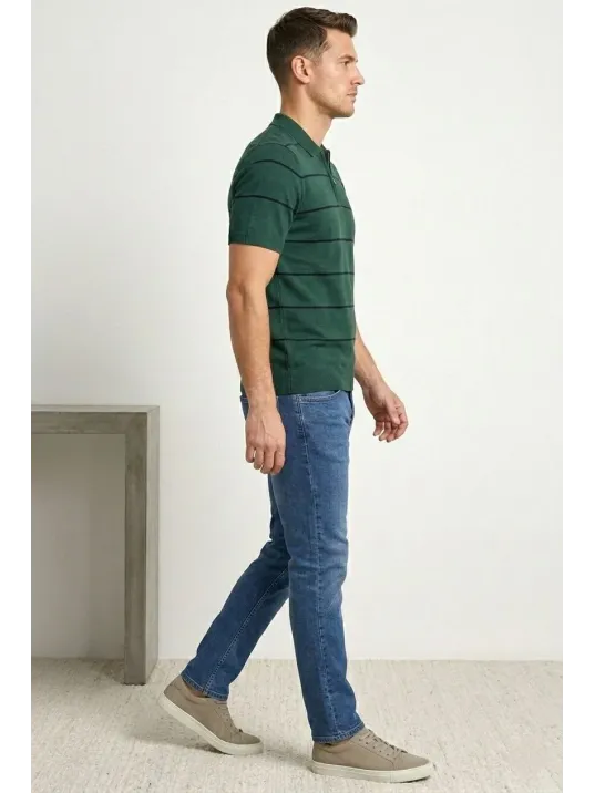 Erkek T-shirt Çizgili Triko Dokuma Kumaş Polo Yaka Yarım Fermuarlı Regular Kalıp Tişört - Çağla Yeşili Erkek T-shirt Çizgili Triko Dokuma Kumaş Polo Yaka Yarım Fermuarlı Regular Kalıp Tişört - Çağla Yeşili