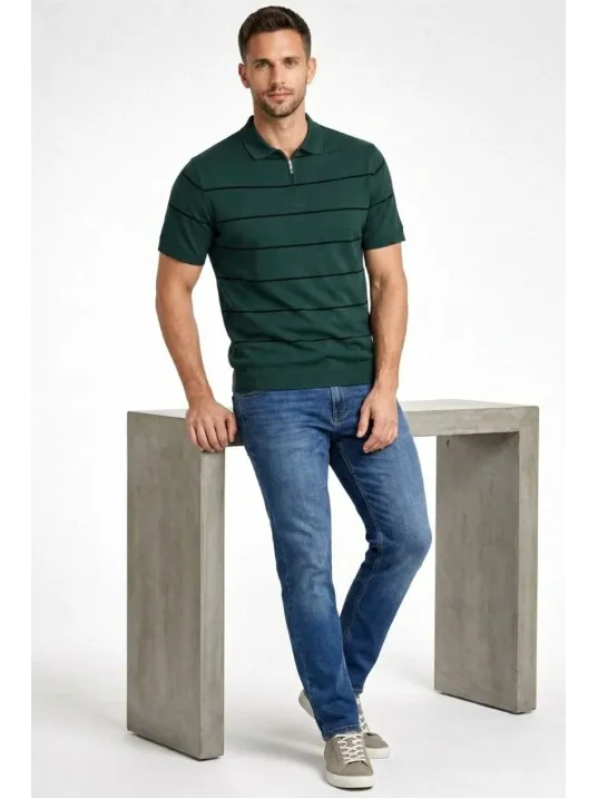 Erkek T-shirt Çizgili Triko Dokuma Kumaş Polo Yaka Yarım Fermuarlı Regular Kalıp Tişört - Çağla Yeşili Erkek T-shirt Çizgili Triko Dokuma Kumaş Polo Yaka Yarım Fermuarlı Regular Kalıp Tişört - Çağla Yeşili