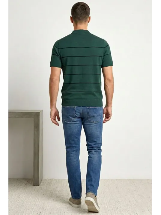 Erkek T-shirt Çizgili Triko Dokuma Kumaş Polo Yaka Yarım Fermuarlı Regular Kalıp Tişört - Çağla Yeşili Erkek T-shirt Çizgili Triko Dokuma Kumaş Polo Yaka Yarım Fermuarlı Regular Kalıp Tişört - Çağla Yeşili