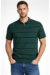 Erkek T-shirt Çizgili Triko Dokuma Kumaş Polo Yaka Yarım Fermuarlı Regular Kalıp Tişört - Çağla Yeşili