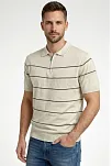 Erkek T-shirt Çizgili Triko Dokuma Kumaş Polo Yaka Yarım Fermuarlı Regular Kalıp Tişört - Bej