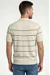 Erkek T-shirt Çizgili Triko Dokuma Kumaş Polo Yaka Yarım Fermuarlı Regular Kalıp Tişört - Bej