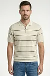 Erkek T-shirt Çizgili Triko Dokuma Kumaş Polo Yaka Yarım Fermuarlı Regular Kalıp Tişört - Bej