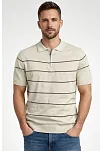 Erkek T-shirt Çizgili Triko Dokuma Kumaş Polo Yaka Yarım Fermuarlı Regular Kalıp Tişört - Bej