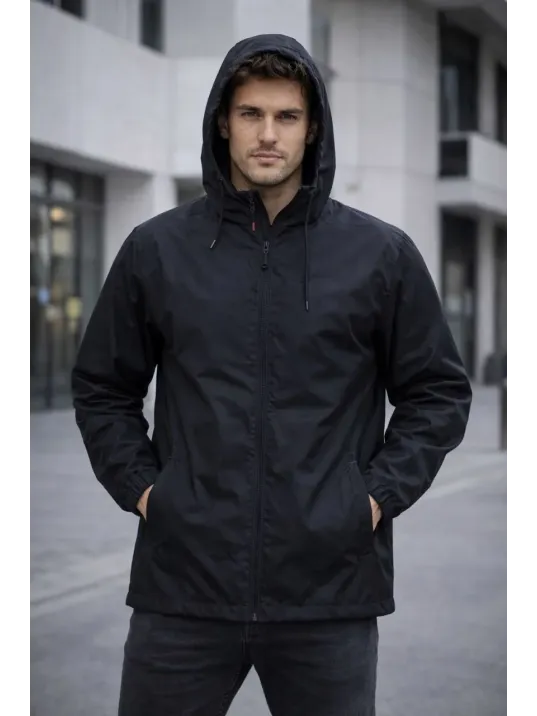 Erkek Kapüşonlu Su İtici Rüzgarlık Ceket Mevsimlik Hafif Mont - Siyah Erkek Kapüşonlu Su İtici Rüzgarlık Ceket Mevsimlik Hafif Mont - Siyah