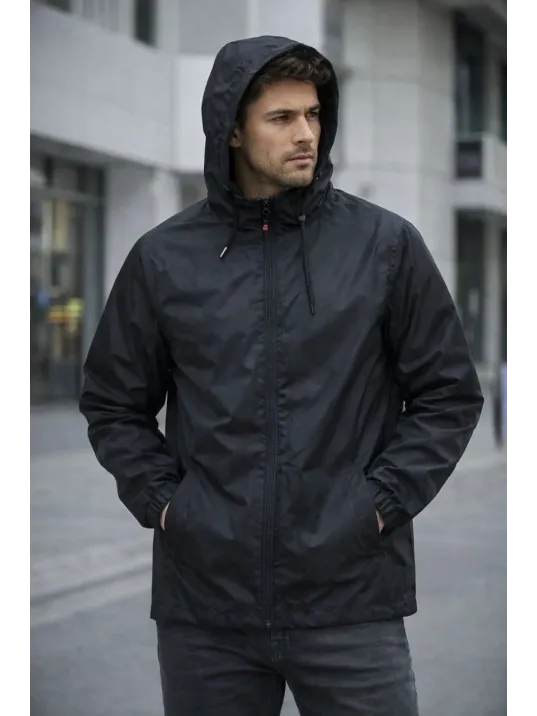 Erkek Kapüşonlu Su İtici Rüzgarlık Ceket Mevsimlik Hafif Mont - Siyah Erkek Kapüşonlu Su İtici Rüzgarlık Ceket Mevsimlik Hafif Mont - Siyah