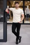 Erkek 2'li Bisiklet Yaka Tişört – Kısa Kollu Yazlık Slim Fit Body - Siyah & Ekru
