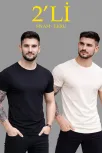Erkek 2'li Bisiklet Yaka Tişört – Kısa Kollu Yazlık Slim Fit Body - Siyah & Ekru