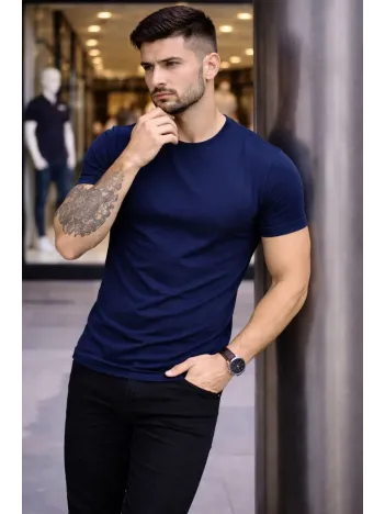 Erkek 2'li Bisiklet Yaka Tişört – Kısa Kollu Yazlık Slim Fit Body - Siyah & Lacivert Erkek 2'li Bisiklet Yaka Tişört – Kısa Kollu Yazlık Slim Fit Body - Siyah & Lacivert
