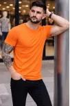 Erkek 2'li Bisiklet Yaka Tişört – Kısa Kollu Yazlık Slim Fit Body - Siyah & Turuncu