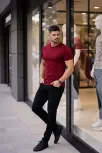 Erkek 2'li Bisiklet Yaka Tişört – Kısa Kollu Yazlık Slim Fit Body - Siyah & Bordo