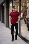 Erkek 2'li Bisiklet Yaka Tişört – Kısa Kollu Yazlık Slim Fit Body - Siyah & Bordo