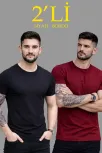 Erkek 2'li Bisiklet Yaka Tişört – Kısa Kollu Yazlık Slim Fit Body - Siyah & Bordo