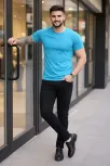 Erkek 2'li Bisiklet Yaka Tişört – Kısa Kollu Yazlık Slim Fit Body - Siyah & Açık Mavi