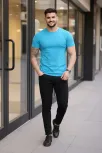 Erkek 2'li Bisiklet Yaka Tişört – Kısa Kollu Yazlık Slim Fit Body - Siyah & Açık Mavi