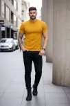 Erkek 3'lü Bisiklet Yaka Tişört – Kısa Kollu Yazlık Slim Fit Body - Siyah, Ekru, Hardal