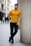 Erkek 3'lü Bisiklet Yaka Tişört – Kısa Kollu Yazlık Slim Fit Body - Siyah, Ekru, Hardal