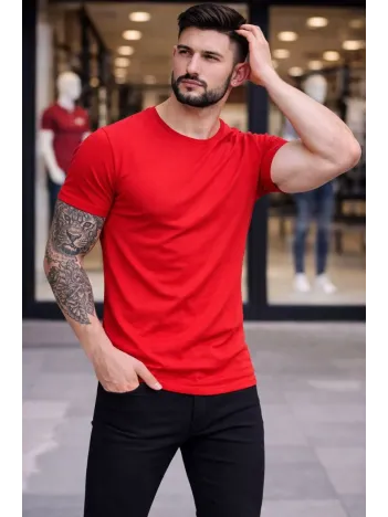 Erkek 3'lü Bisiklet Yaka Tişört – Kısa Kollu Yazlık Slim Fit Body - Siyah, Kırmızı, Açık Mavi Erkek 3'lü Bisiklet Yaka Tişört – Kısa Kollu Yazlık Slim Fit Body - Siyah, Kırmızı, Açık Mavi